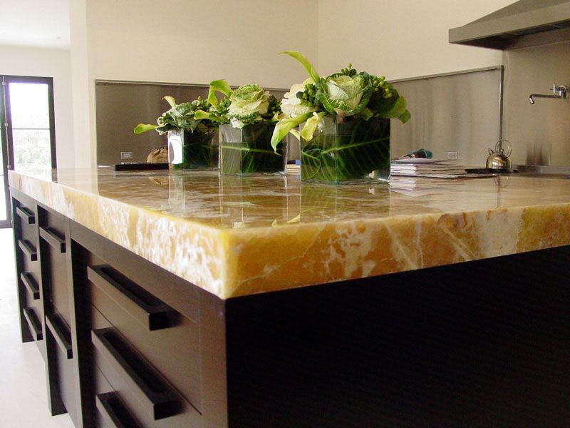 Marble countertop lit up by LED lighting